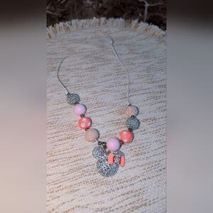 Cute Beaded Necklace with Bow Pendant Minne Mouse